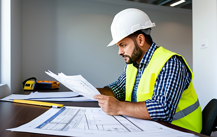 **

"A construction site office, showing blueprints and cost estimation documents spread across a desk, a hard hat and safety vest visible, fully clothed construction worker reviewing plans, appropriate attire, safe for work, perfect anatomy, natural proportions, professional setting, daytime, construction industry, cost surveyor at work, family-friendly, high quality."

**