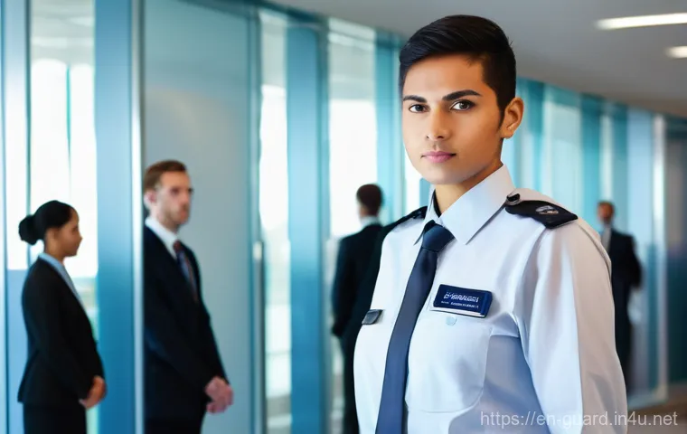 경비지도사 실무 경험 쌓는 방법 - "A dynamic and professional image capturing a young, alert security professional &ndash; male or female, w...