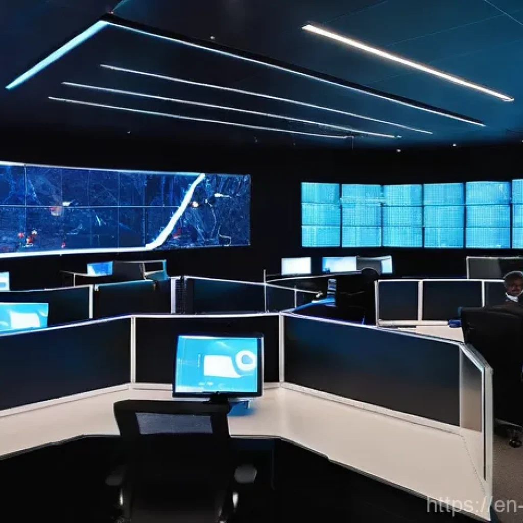 경비지도사와 관련된 기술 발전 - **Prompt:** "A futuristic, integrated security command center at night. The central focus is a large...
