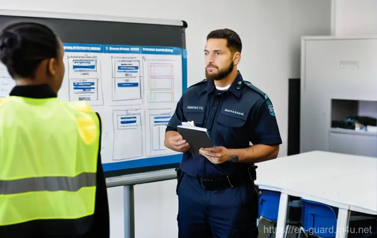 경비지도사 업무 중 보람을 느낀 순간 - **Prompt 1: The Apex of Strategic Security Planning**
    "A diverse team of security professionals,...