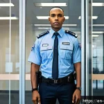 Home 19 경비지도사 직업의 매력 - A vigilant security officer in a modern corporate office environment, wearing a professional uniform...