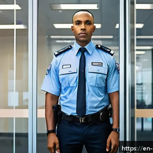 Home 31 경비지도사 직업의 매력 - A vigilant security officer in a modern corporate office environment, wearing a professional uniform...