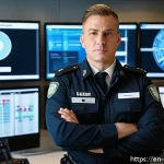 Home 18 경비지도사 시험 합격을 위한 체크리스트 - A professional security officer in a crisp uniform, standing confidently in a modern control room fi...