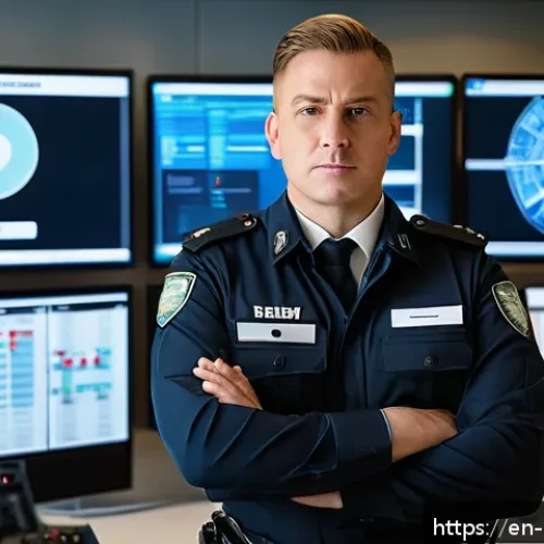 Home 30 경비지도사 시험 합격을 위한 체크리스트 - A professional security officer in a crisp uniform, standing confidently in a modern control room fi...